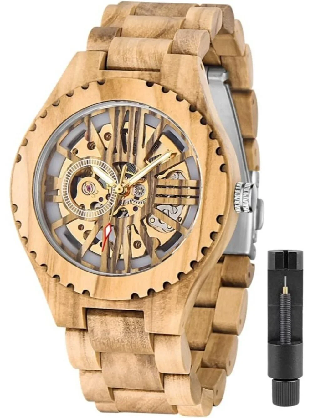Men's Beige Analog Quartz No Battery Fashion Mechanical Movement Wooden Watch